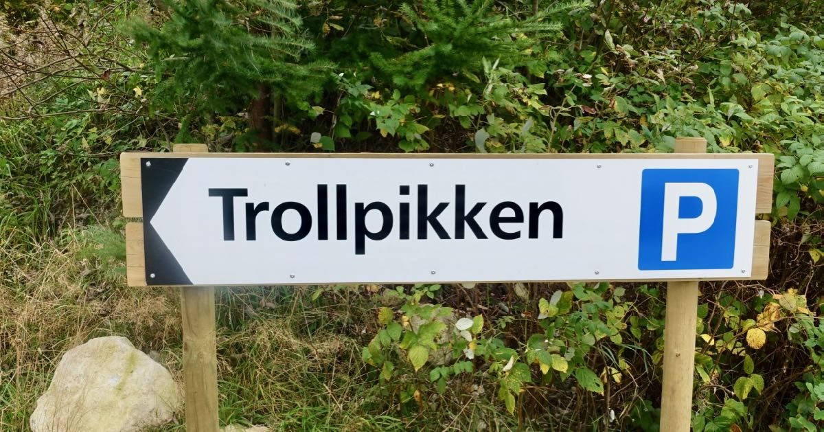 Skiltet viser vei til Trollpikken i Eigersund
