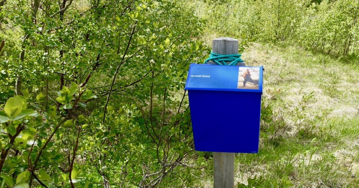 Blå postkasse på Ylvingen i Vega